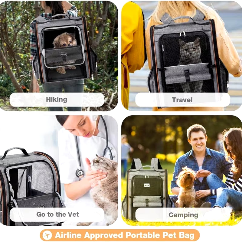 Pet Supplies Portable Breathable Double Shoulder Cat Bag, Foldable Puppy Backpack, Fashionable and Expandable Pet Bag