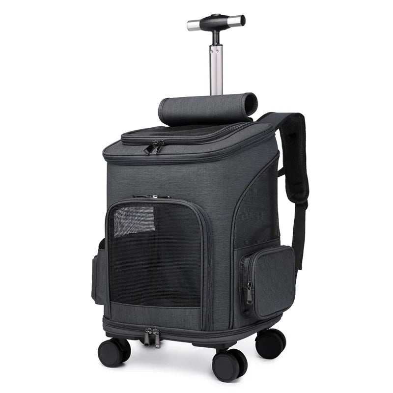 Pet Travel Trolley Bag Draw Bar Pet Stroller Travel Carrier Cat Backpack Cage Adjustable Detachable Expandable Carrying Backpack