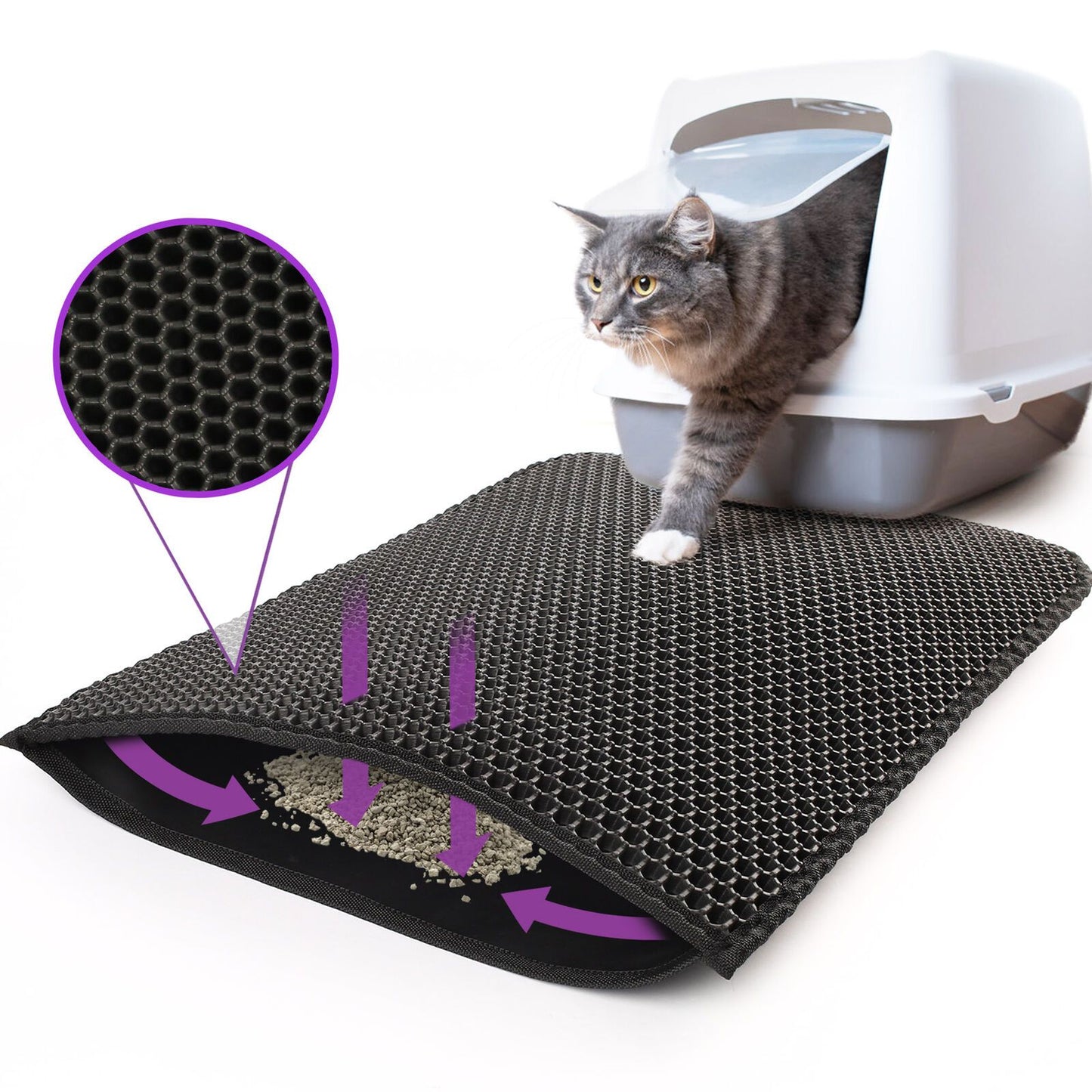 Kitty Cat Litter Mat Trapping Honeycomb Double Layer Design Waterproof Double Layer EVA Cat Litter Pad Waterproof Non-Slip Sand Basin Filter Kitten Dog Washable Mattress